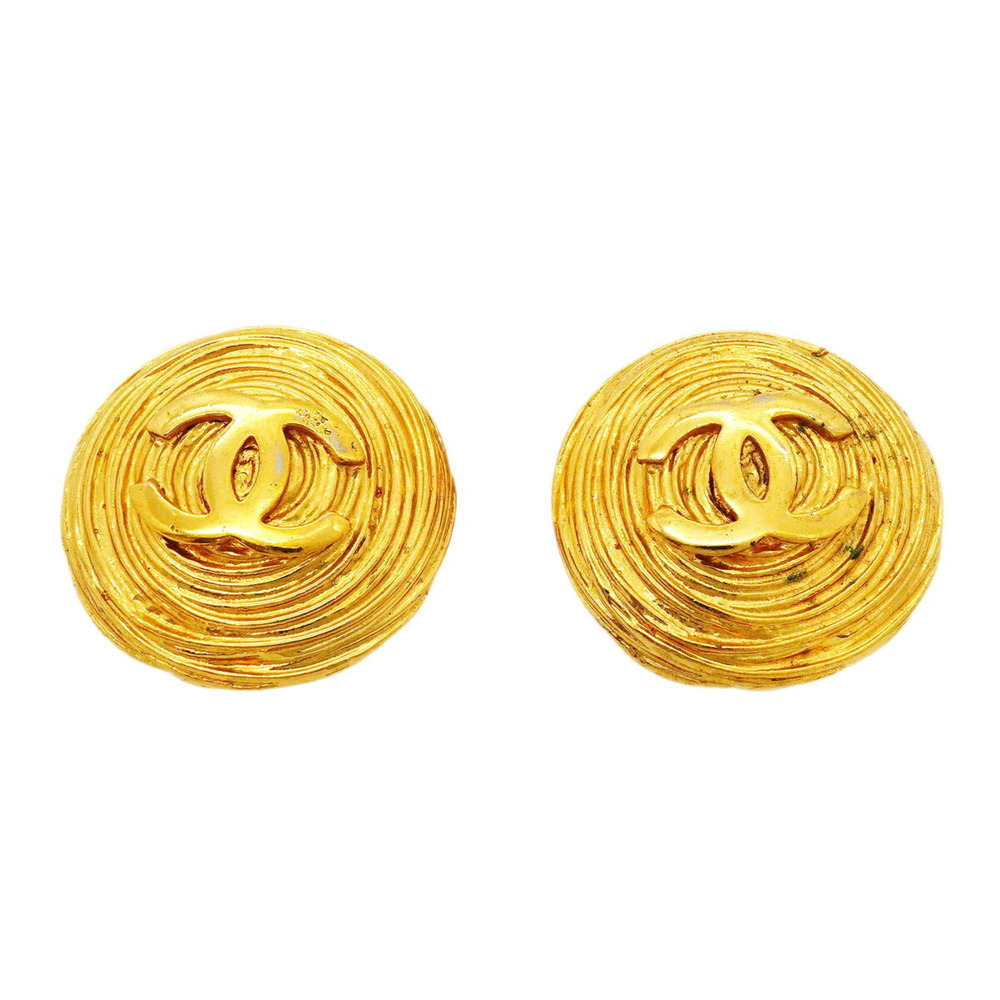 Chanel Earrings, Coco Mark Circle, GP Plated Gold, Women's